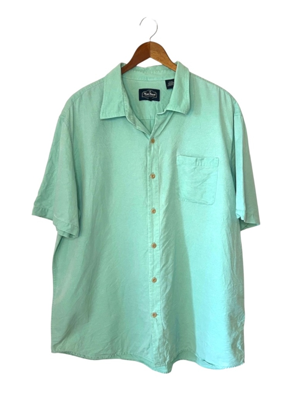 Nat Nast Luxury Originals Men's Silk Seafoam Bowling Style Button Up Shirt XL